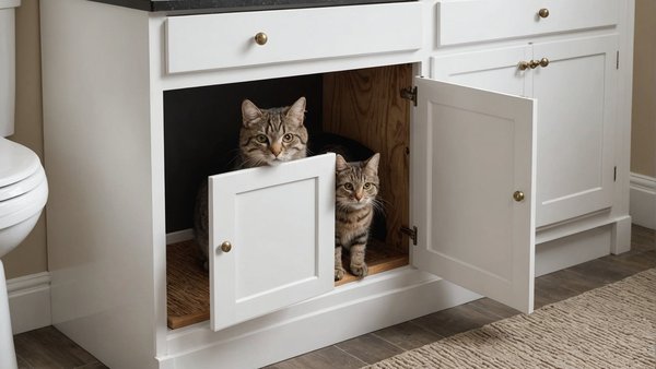 Quelle astuce pour dissimuler une litière dans un meuble de salle de bain?